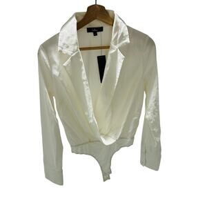 Lulu's Ivory Collard Long Sleeve Surplice Bodysuit- Women's Size Small